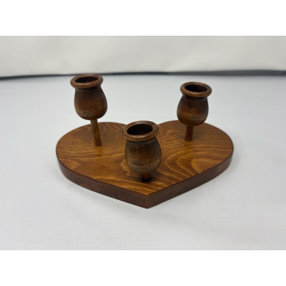 Vintage‎ 1990's Wooden Heart Tiered Candle Holder Candlestick Cottage Country